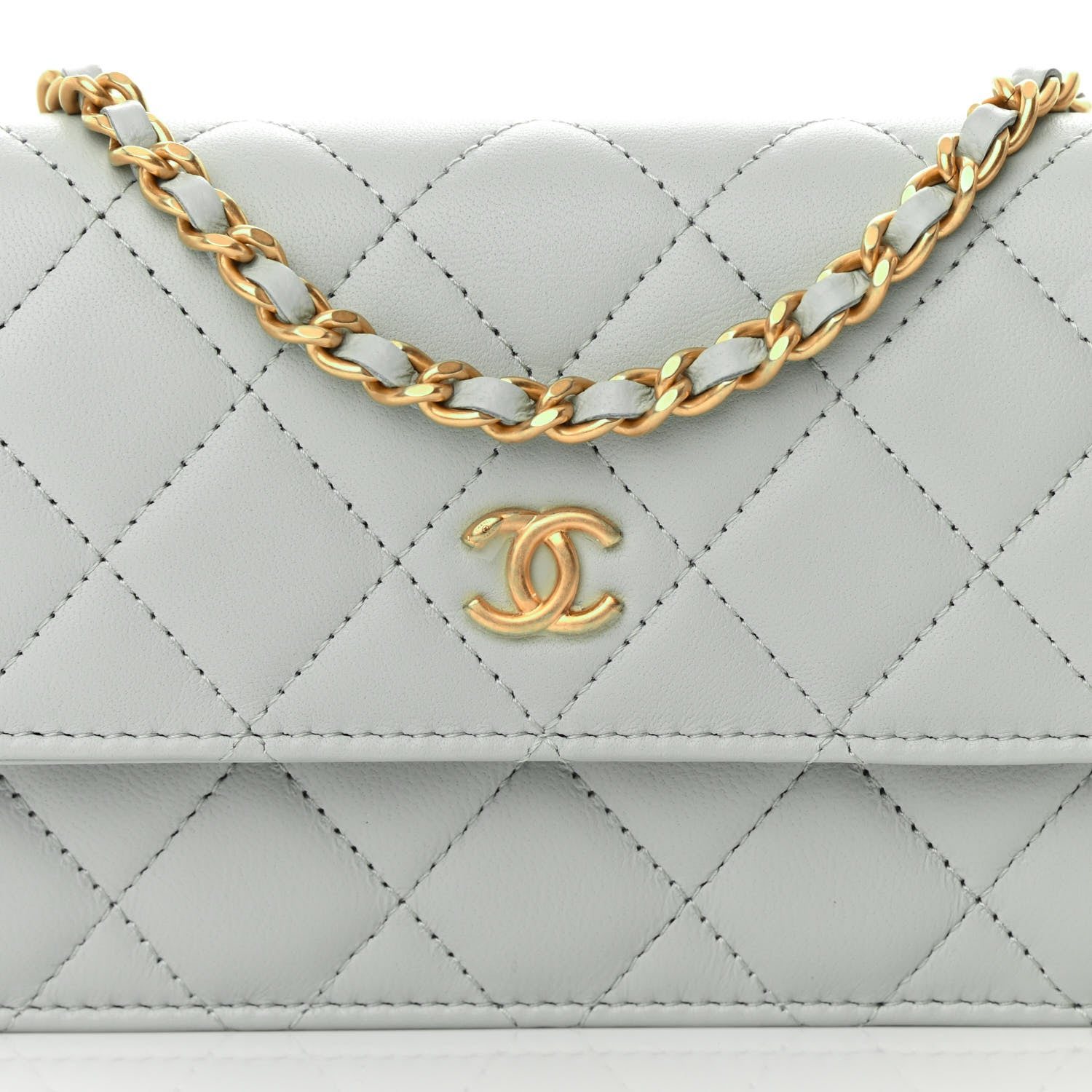 Chanel Lambskin Pearl Crush Quilted Flap Phone Holder With Chain Light Grey 9 of 12