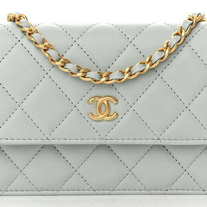Chanel Lambskin Pearl Crush Quilted Flap Phone Holder With Chain Light Grey 9 of 12