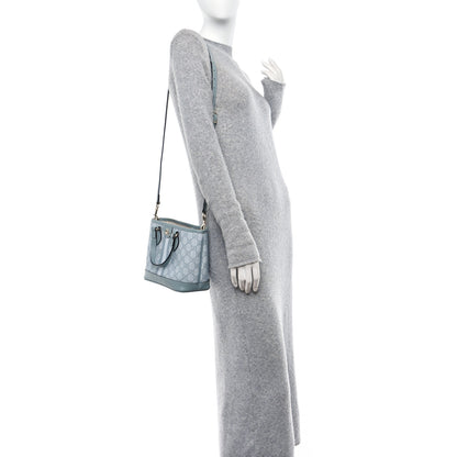 Gucci GG Supreme Monogram Textured Dollar Calfskin Mini Ophidia Shoulder Tote Bag Dusty Blue 2 of 12