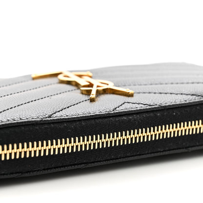 Saint Laurent Grain De Poudre Matelasse Chevron Monogram Zip Around Wallet Black 7 of 7