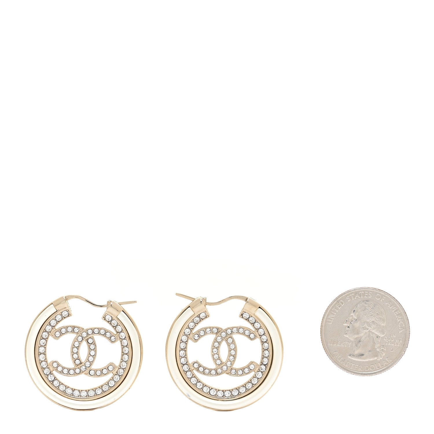Chanel Metal Crystal Strass CC Hoop Earrings Gold 4 of 10