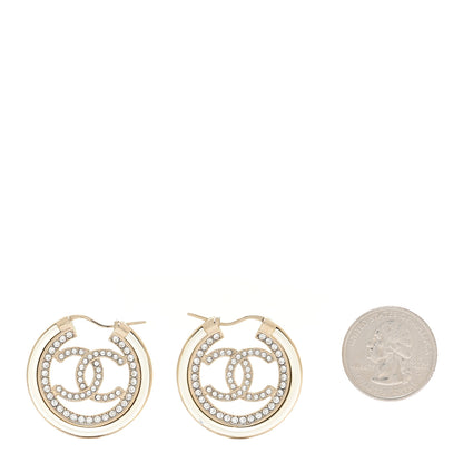 Chanel Metal Crystal Strass CC Hoop Earrings Gold 4 of 10