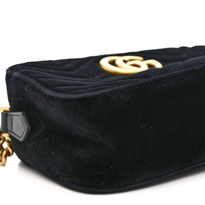 Gucci Velvet Matelasse Small GG Marmont Chain Shoulder Bag Black 10 of 11