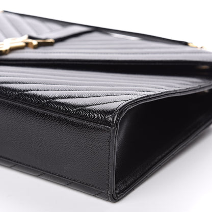 Saint Laurent Grain De Poudre Matelasse Chevron Large Monogram Satchel Black 9 of 9