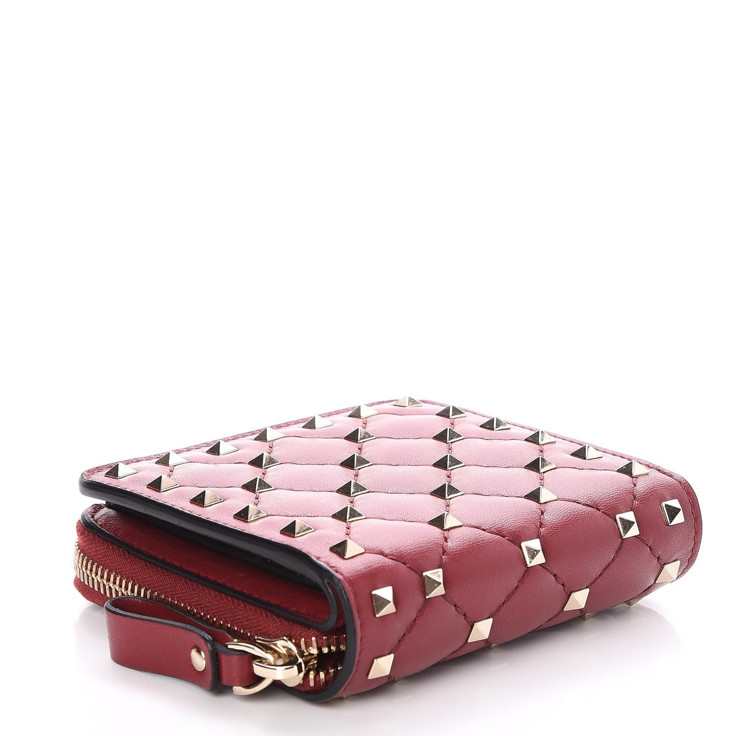 Nappa Rockstud Spike Compact Zip Around Wallet Rubino