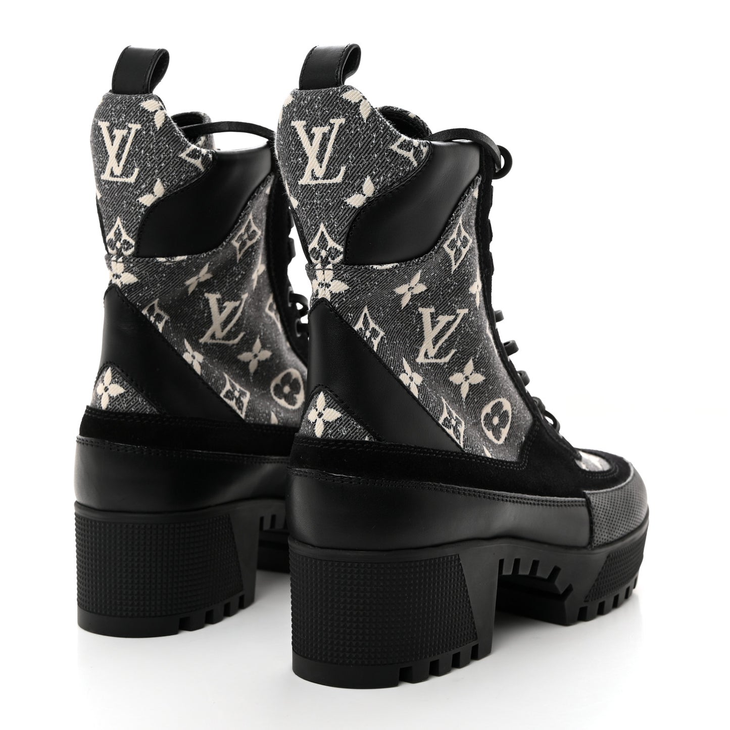 Calfskin Monogram Denim Laureate Platform Desert Boots 37 Grey