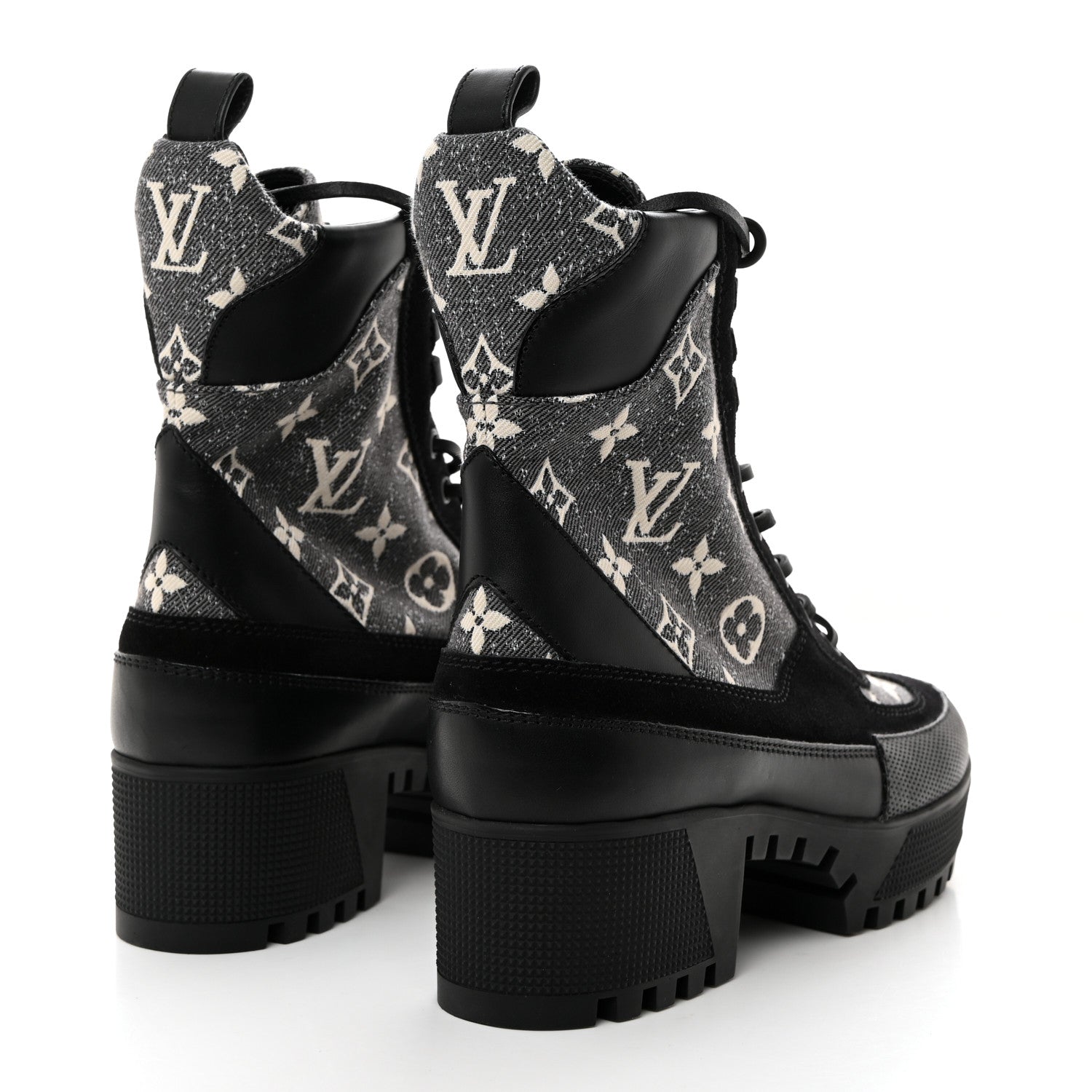 Louis Vuitton Calfskin Monogram Denim Laureate Platform Desert Boots 37 Grey 4 of 8