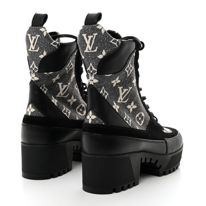 Louis Vuitton Calfskin Monogram Denim Laureate Platform Desert Boots 37 Grey 4 of 8