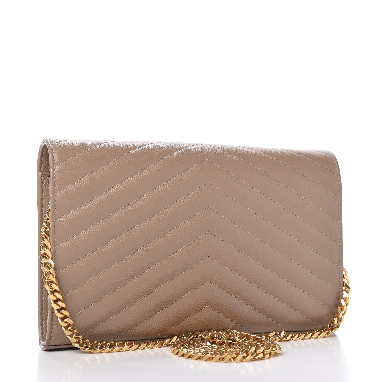 Saint Laurent Grain De Poudre Matelasse Chevron Monogram Chain Wallet Light Taupe 3 of 10