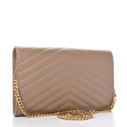 Saint Laurent Grain De Poudre Matelasse Chevron Monogram Chain Wallet Light Taupe 3 of 10