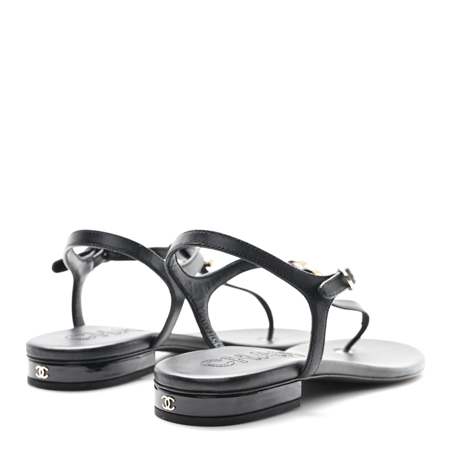 Lambskin Enamel CC Thong Sandals 38 Black