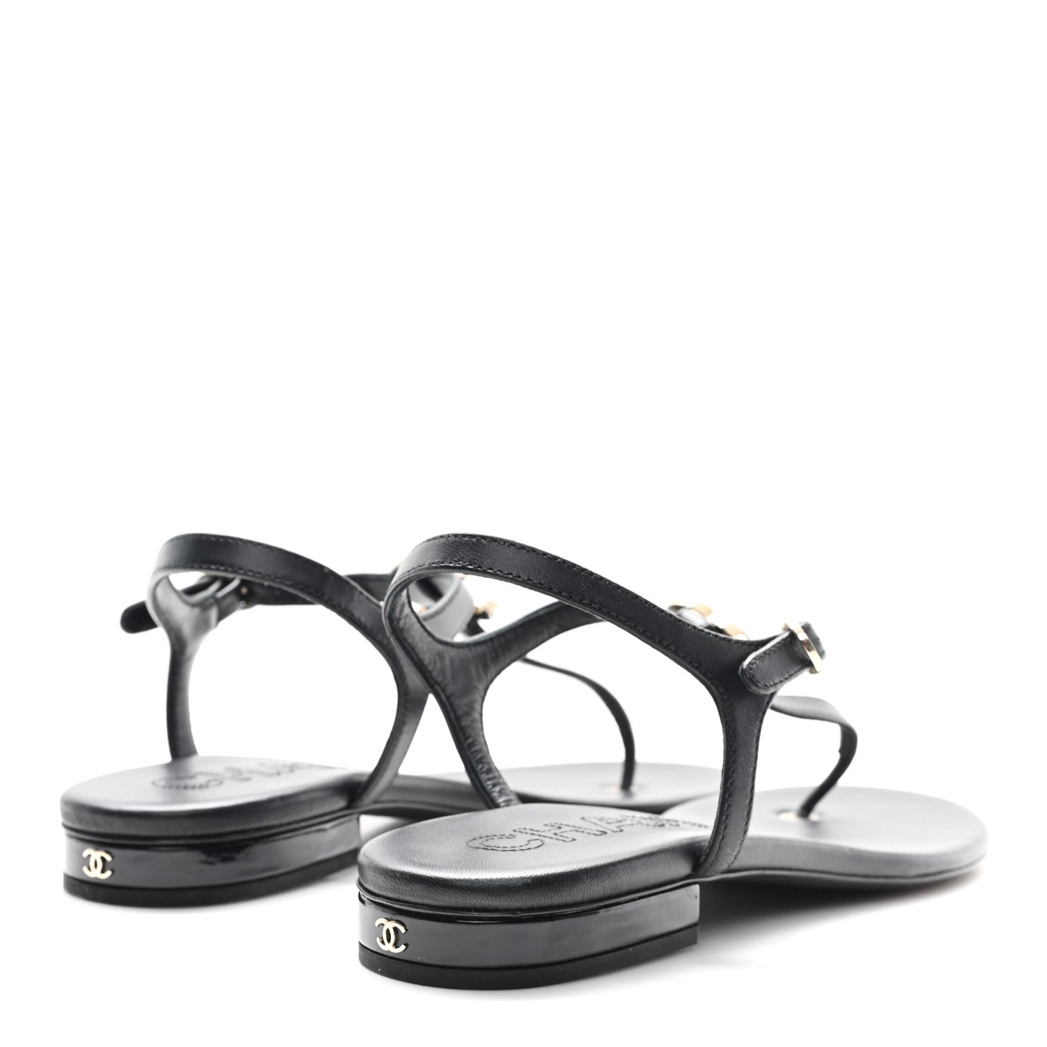 Chanel Lambskin Enamel CC Thong Sandals 38 Black 5 of 9