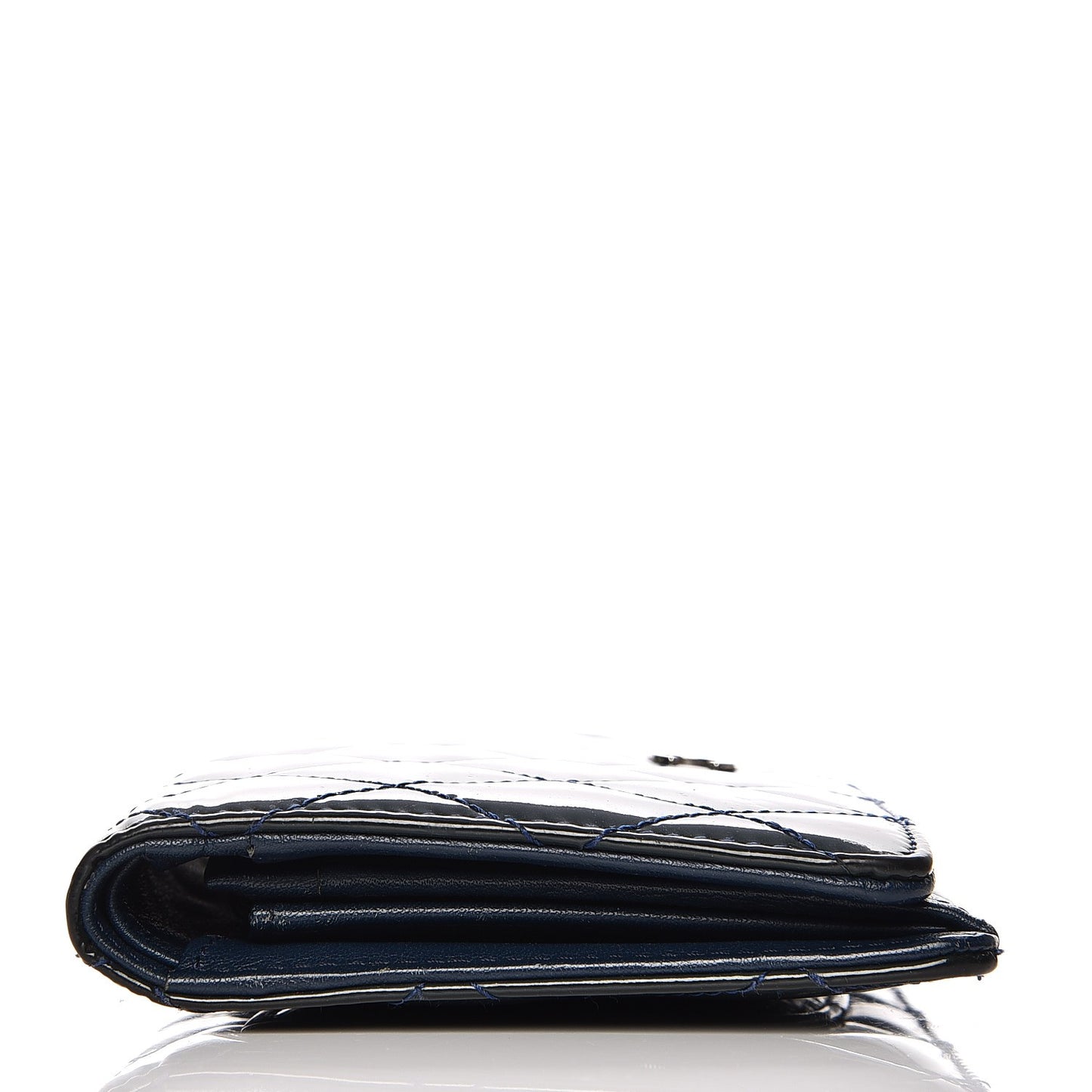 Patent Quilted Yen Wallet Dark Blue