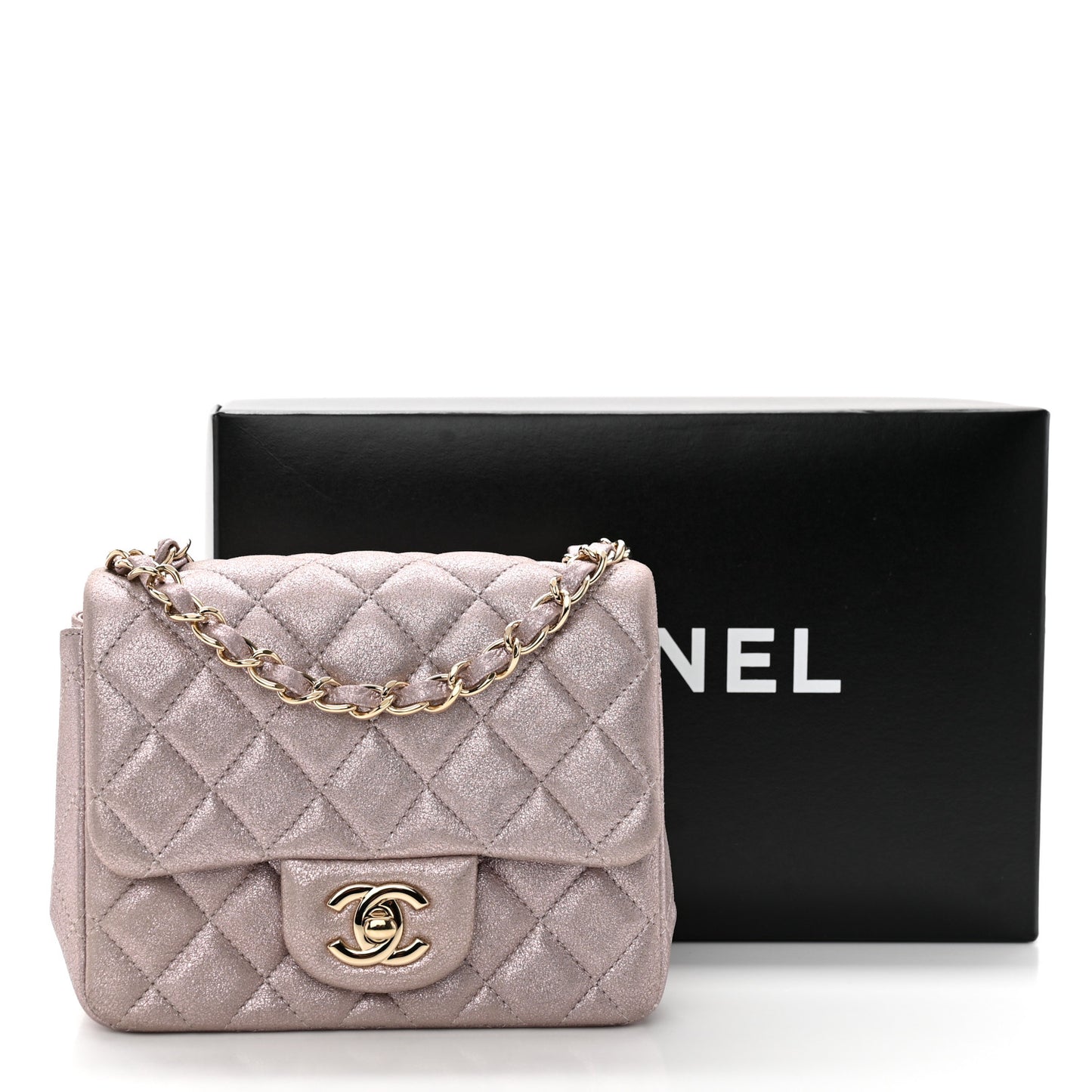 Metallic Lambskin Quilted Mini Square Flap Pink