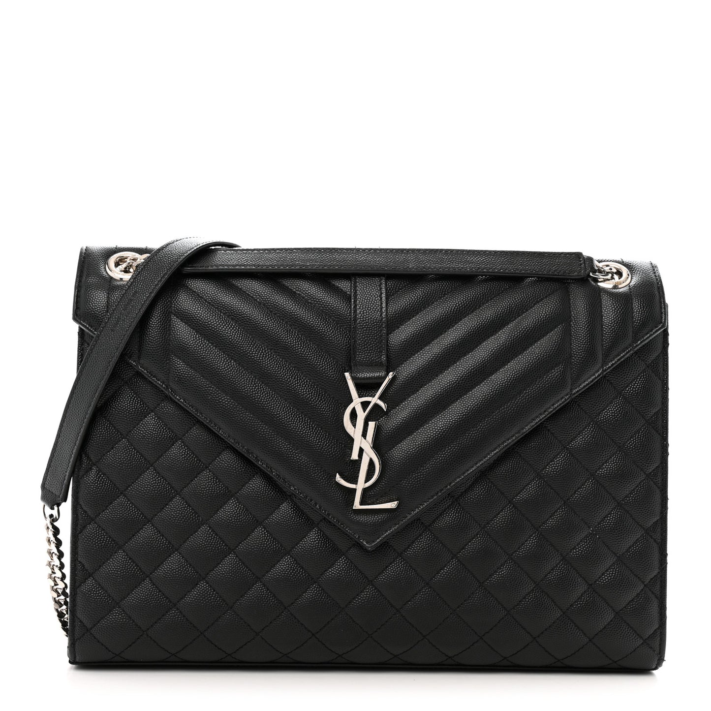Grain De Poudre Textured Mixed Matelasse Large Triquilt Monogram Satchel Black