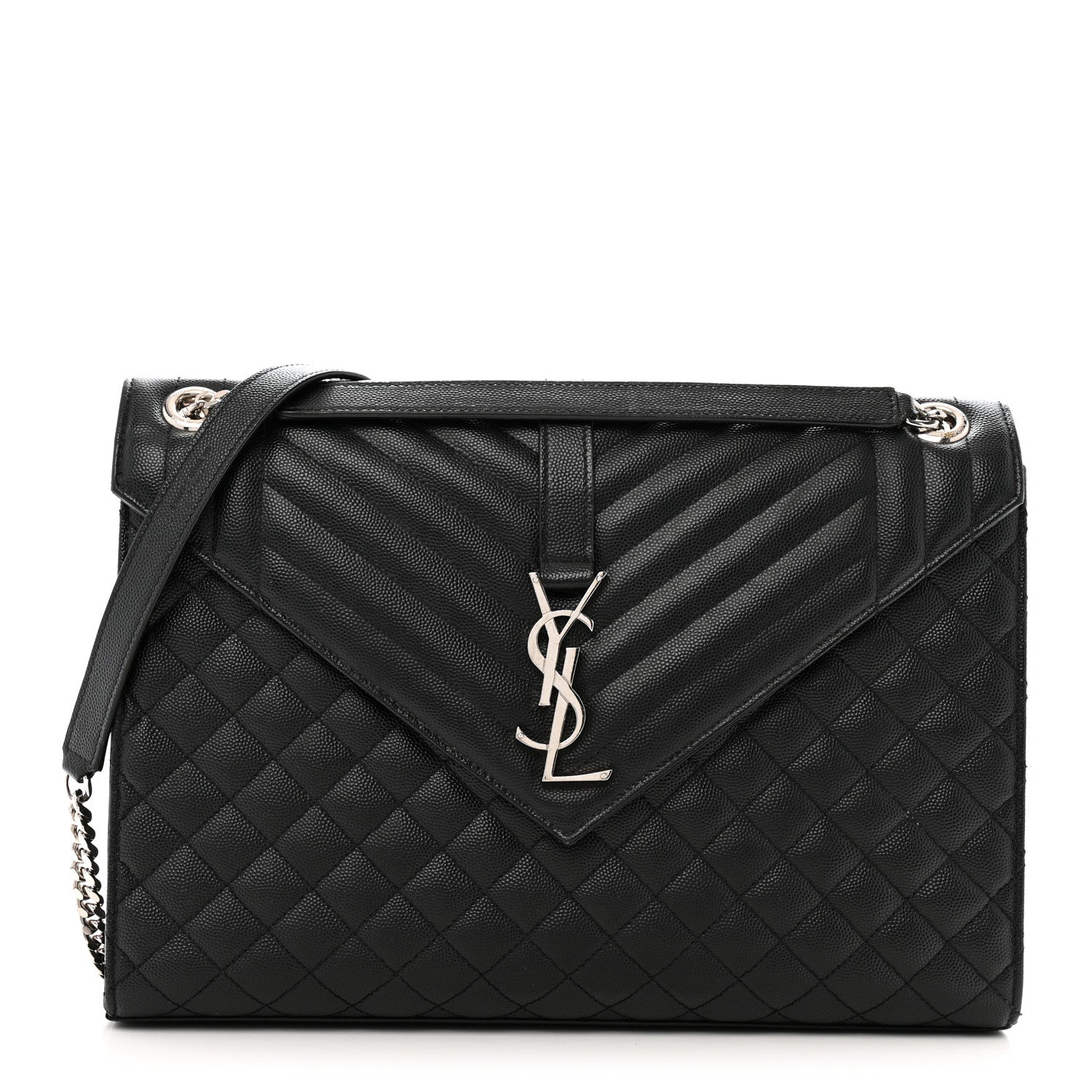 Saint Laurent Grain De Poudre Textured Mixed Matelasse Large Triquilt Monogram Satchel Black 1 of 12