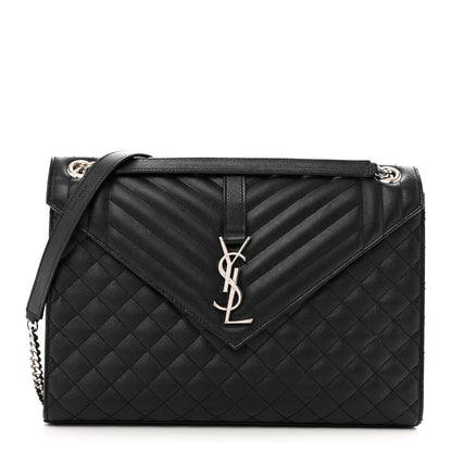 Saint Laurent Grain De Poudre Textured Mixed Matelasse Large Triquilt Monogram Satchel Black 1 of 12