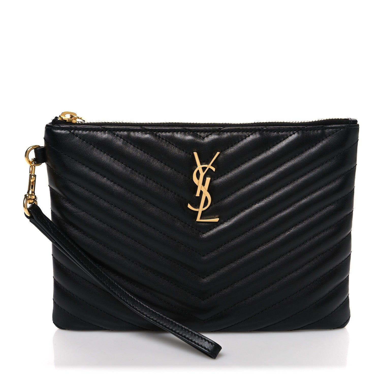 Saint Laurent Calfskin Matelasse Chevron Monogram A5 Wristlet Black 1 of 7