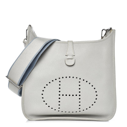 Hermes Taurillon Clemence Evelyne III PM Gris Perle Bleu Lin 1 of 12