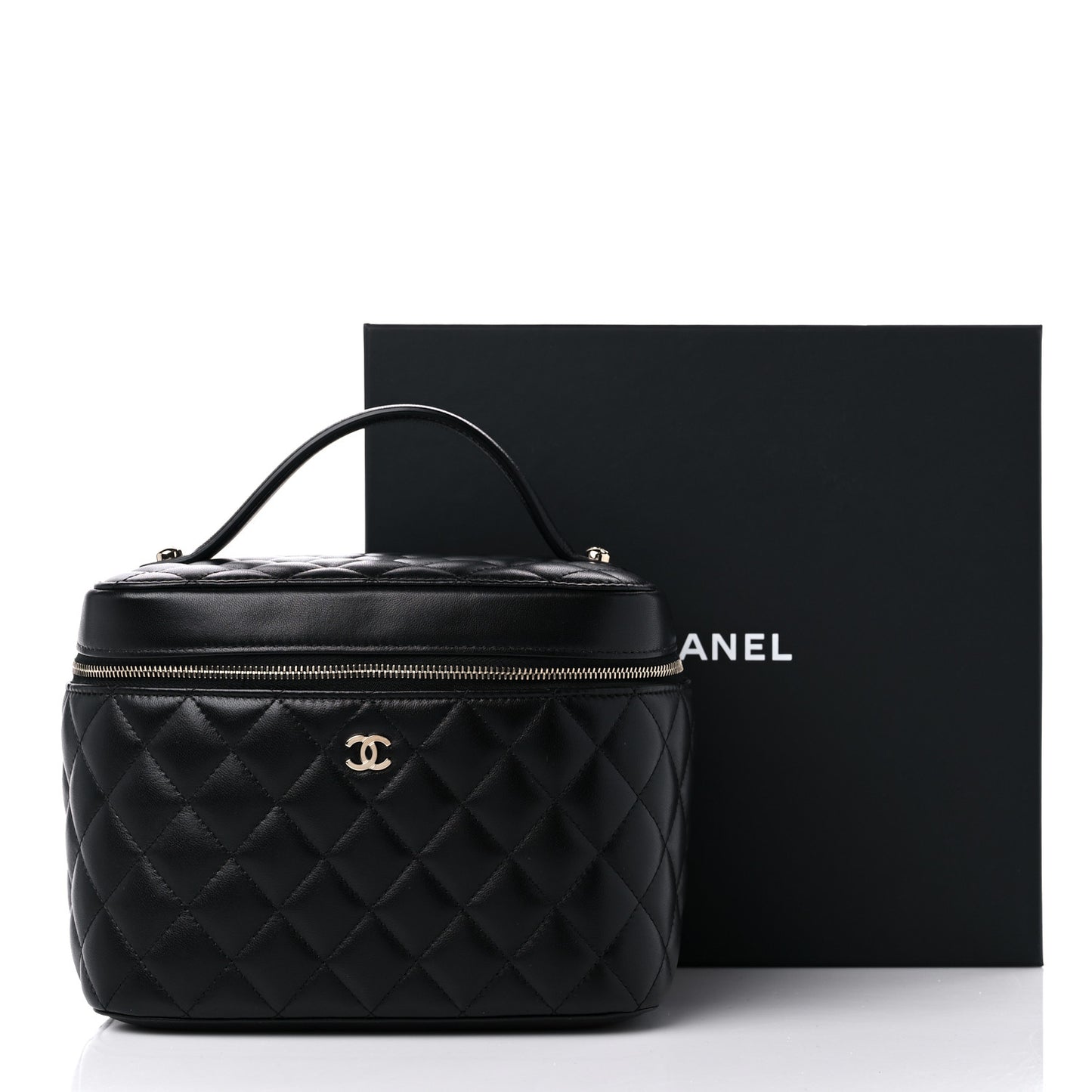 Lambskin Quilted Large Vanity Pouch Black