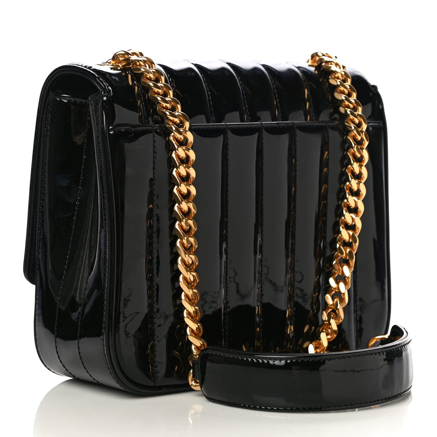 Patent Matelasse Monogram Large Vicky Chain Bag Black