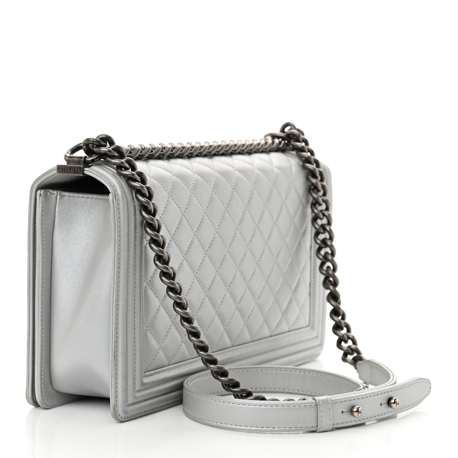 Chanel Metallic Calfskin Quilted New Medium Boy Flap Silver 3 of 14