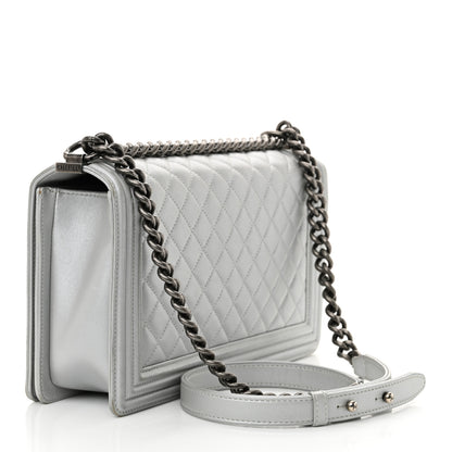 Chanel Metallic Calfskin Quilted New Medium Boy Flap Silver 3 of 14