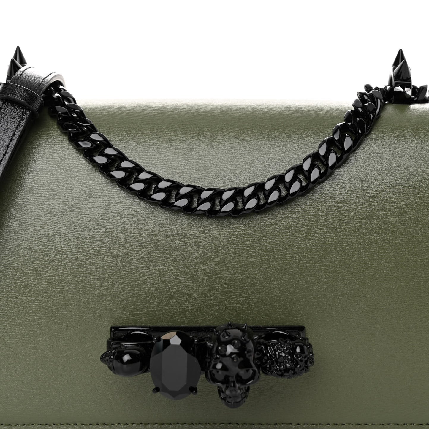 Calfskin Knuckle Skull Crossbody Khaki Green Black