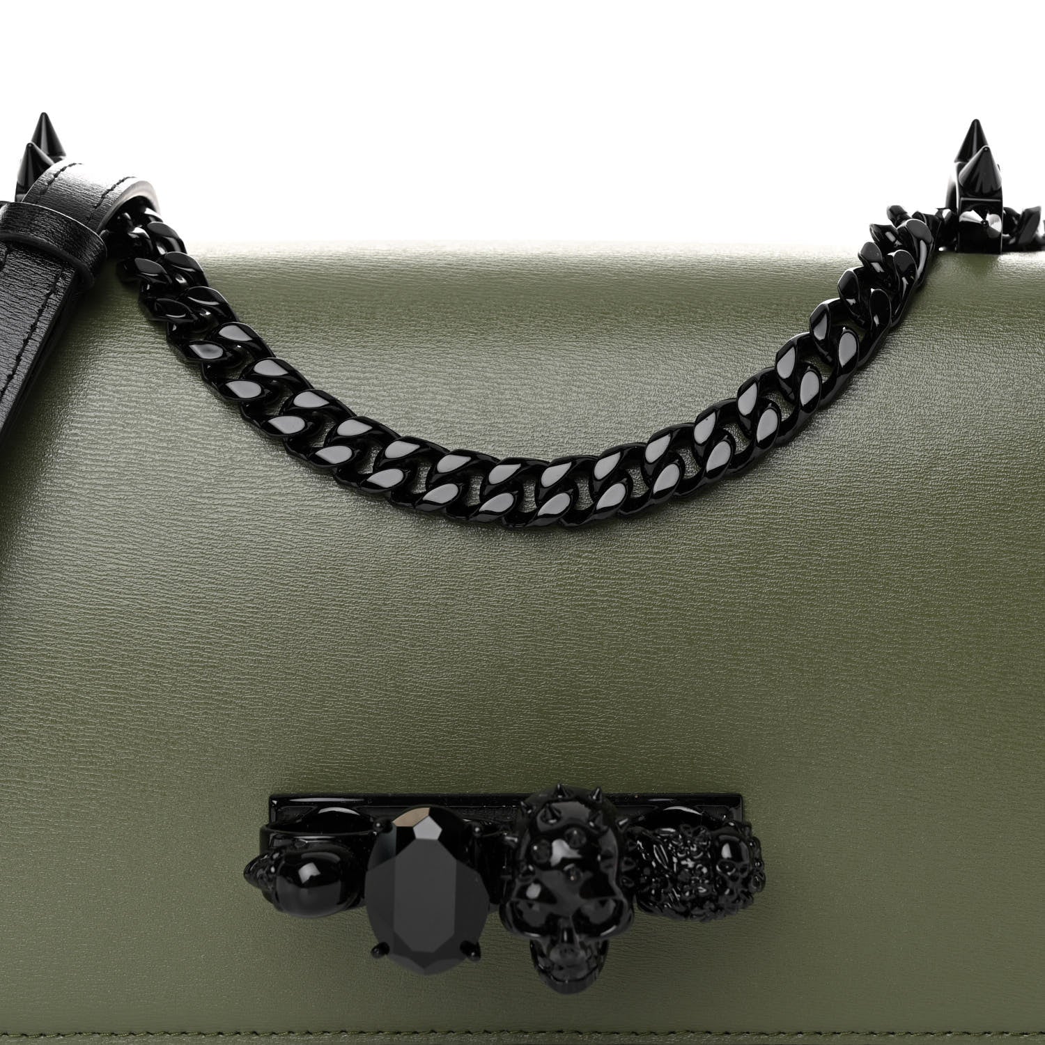 Alexander McQueen Calfskin Knuckle Skull Crossbody Khaki Green Black 7 of 10