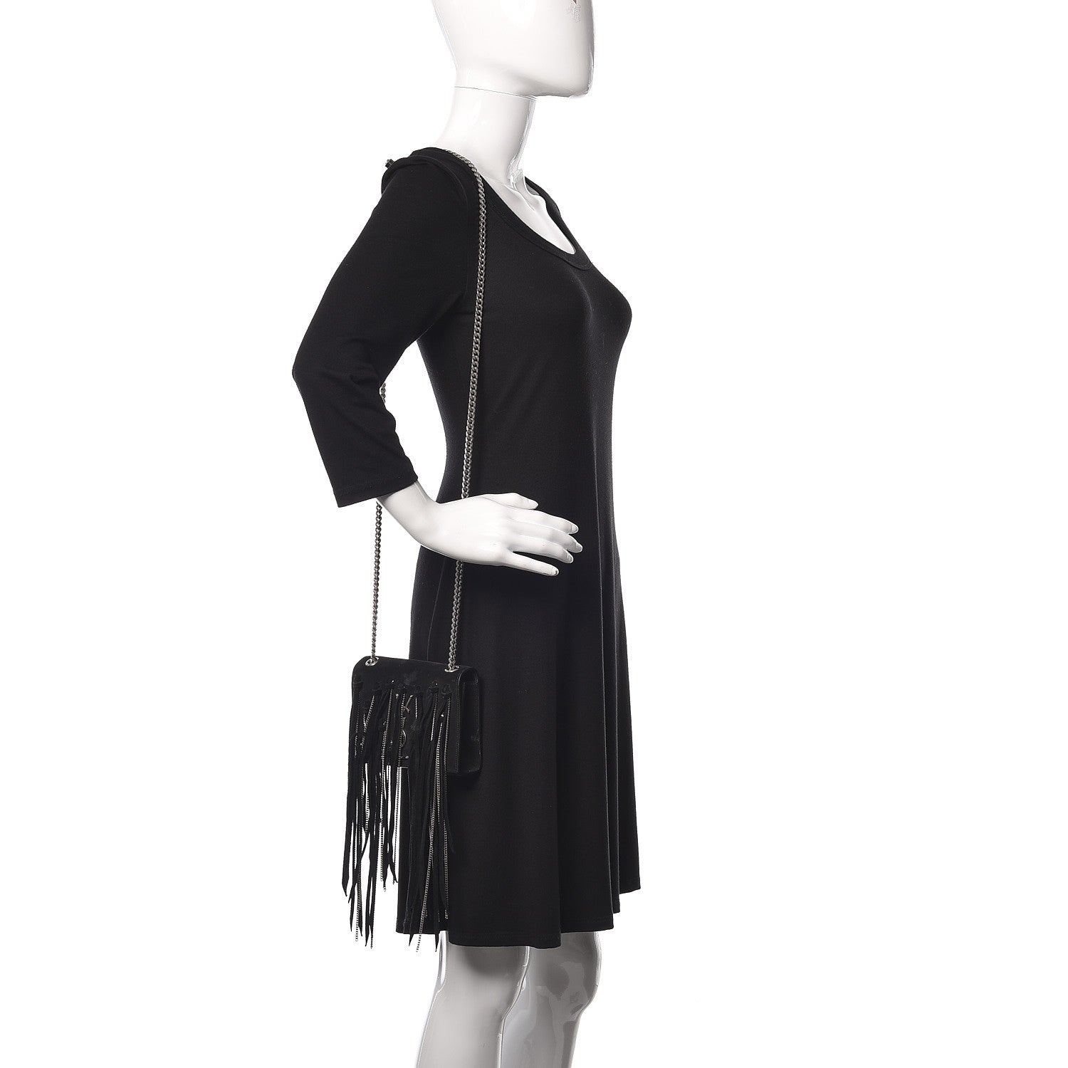 Saint Laurent Suede Fringe Chain Small Monogram Satchel Black 2 of 12