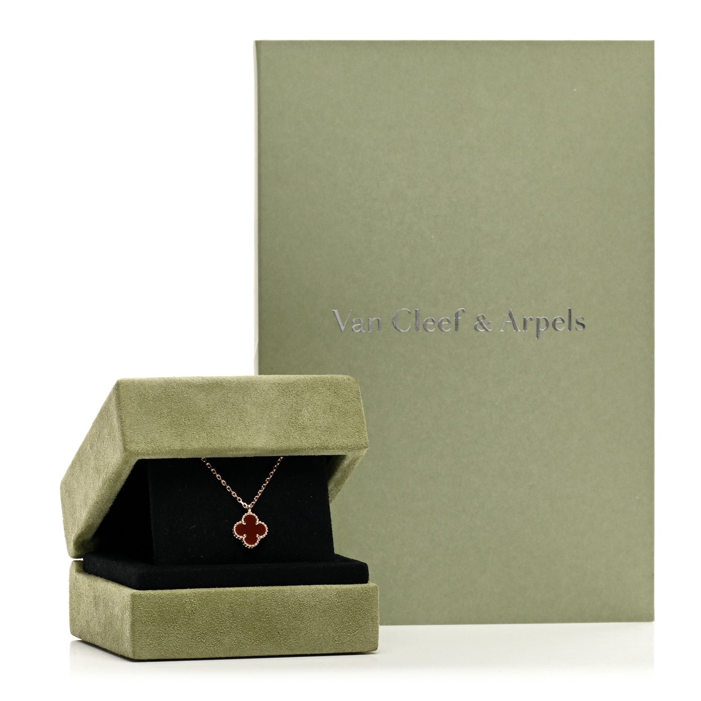18K Rose Gold Carnelian Sweet Alhambra Pendant Necklace