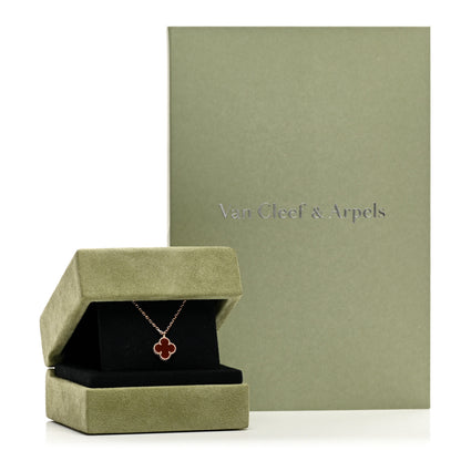 Van Cleef & Arpels 18K Rose Gold Carnelian Sweet Alhambra Pendant Necklace 6 of 6