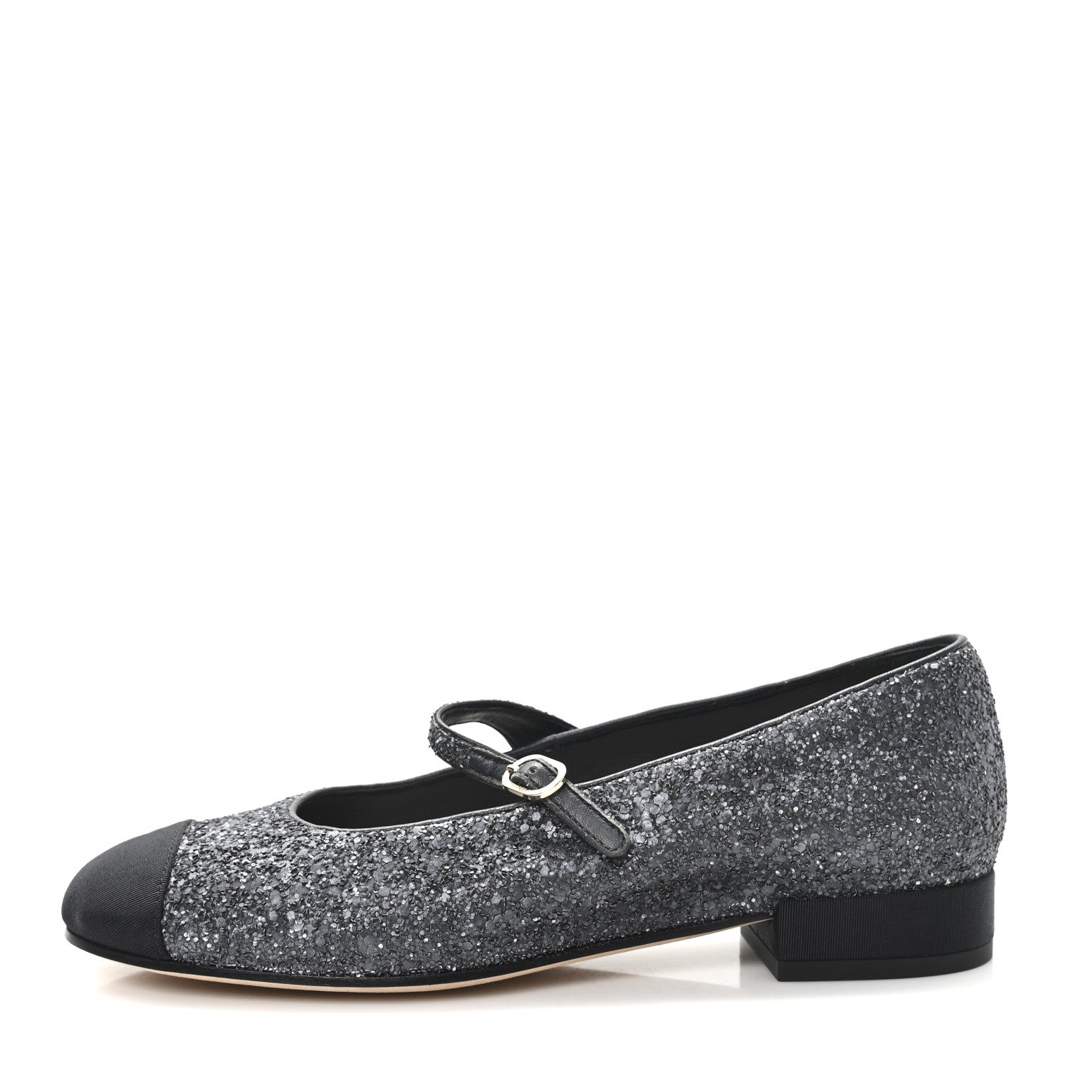 Chanel Glitter Grosgrain Cap Toe Mary Jane Flats 36.5 Gray 1 of 9