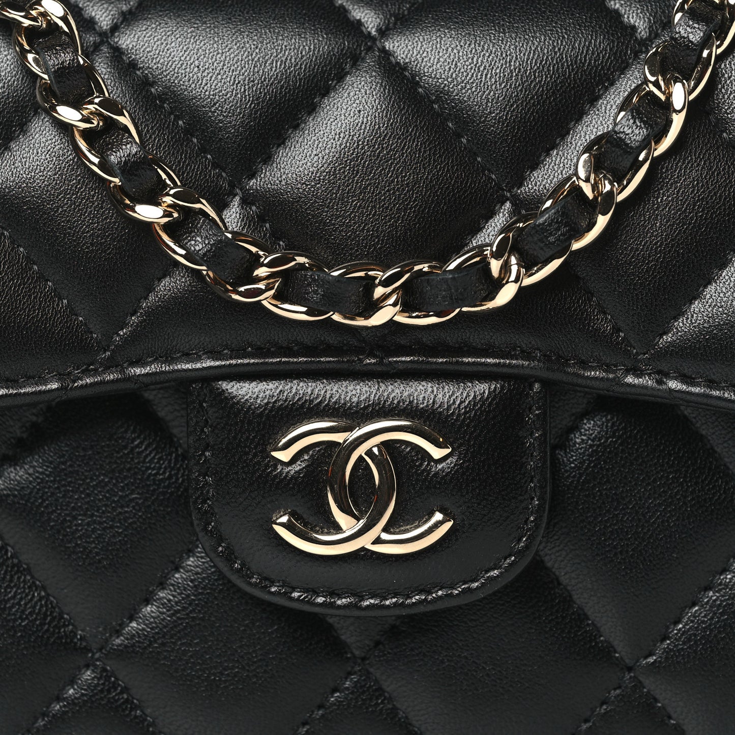 Lambskin Quilted Top Handle Flap Coin Purse With Chain Black