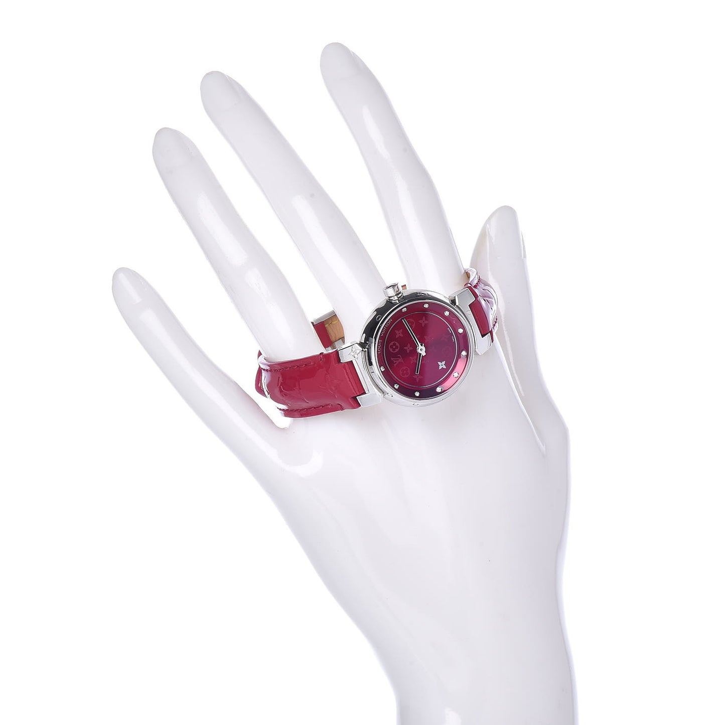 Stainless Steel Vernis Diamond 28mm Tambour Quartz Watch Red