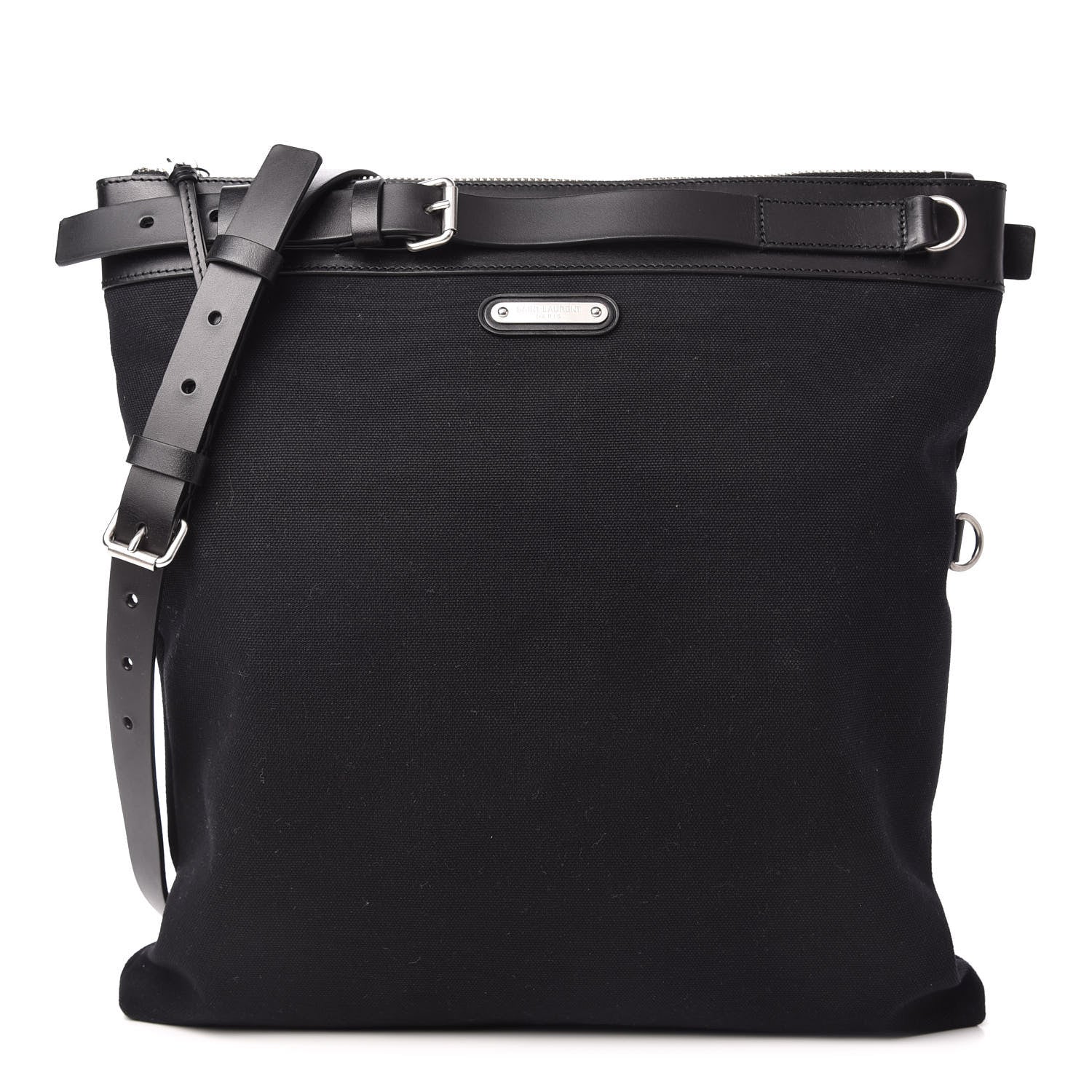 Saint Laurent Canvas Calfskin Belted Flat Messenger Bag Black 1 of 10