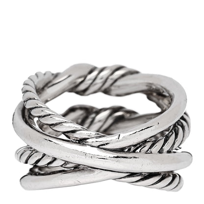 David Yurman Sterling Silver Diamond Continuance Three-Row Ring 53 6.5 3 of 4