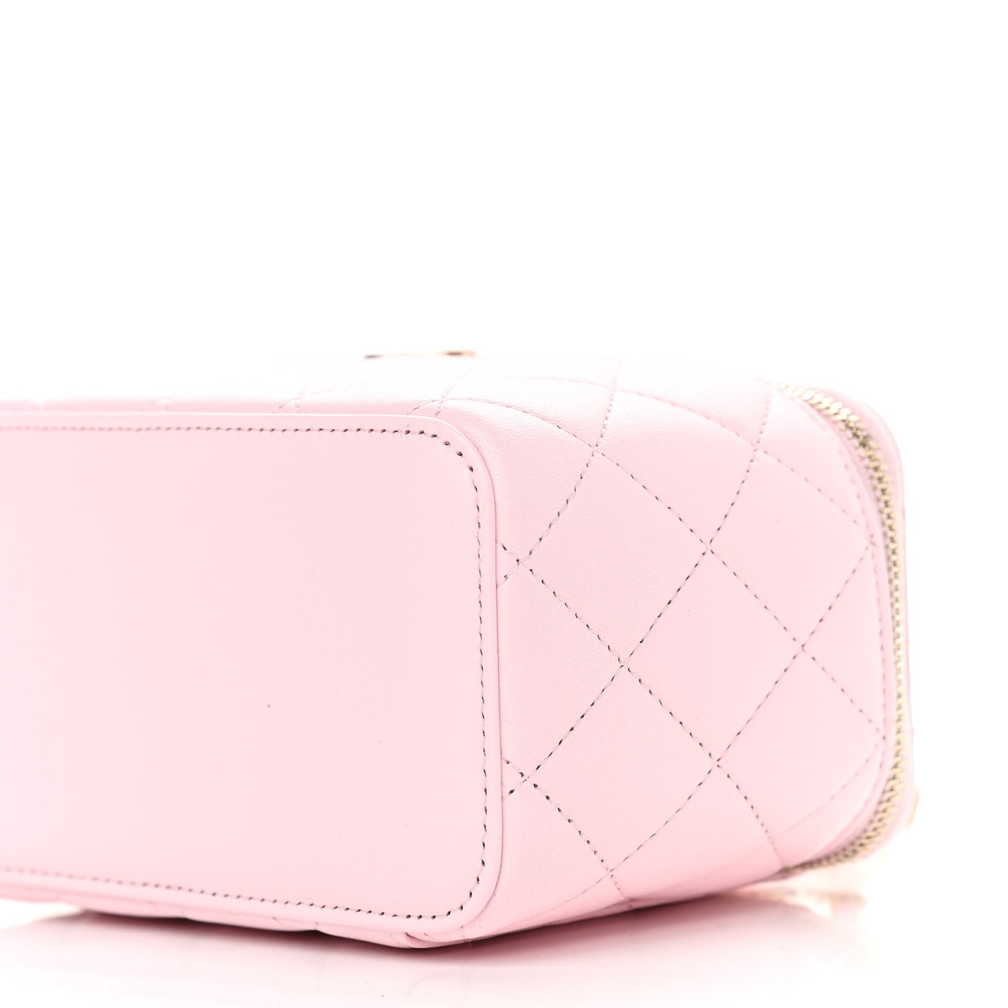 Lambskin Quilted Small Top Handle Vanity Case With Chain Light Pink