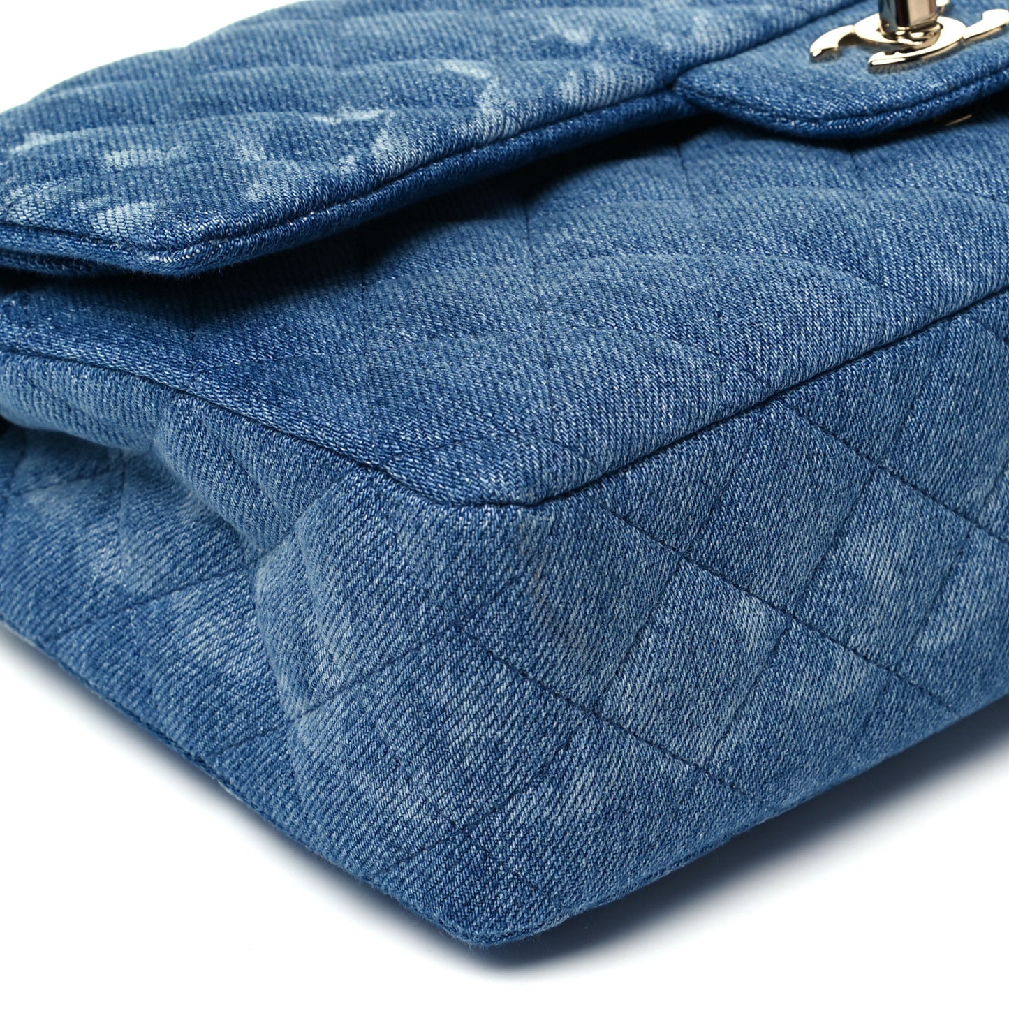 Denim Quilted Medium Double Flap Blue