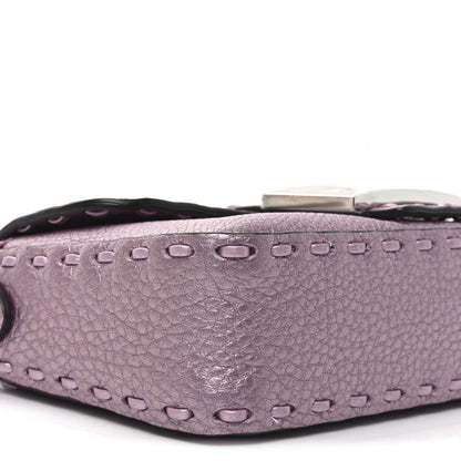 Fendi Metallic Cuoio Roma Sellerissima Nappa Sintetica Tape Stitch Mini Baguette Rosa Placca Argento 8 of 9