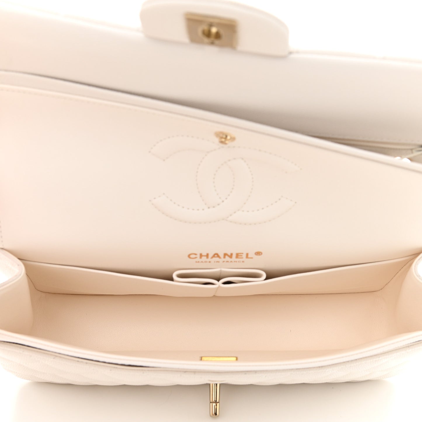 Caviar Quilted Medium Double Flap White