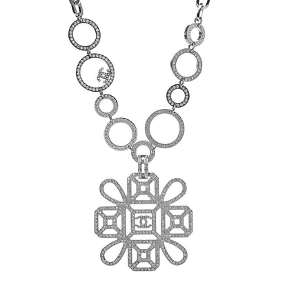 Chanel Crystal Strass Cross CC Necklace Silver 1 of 5