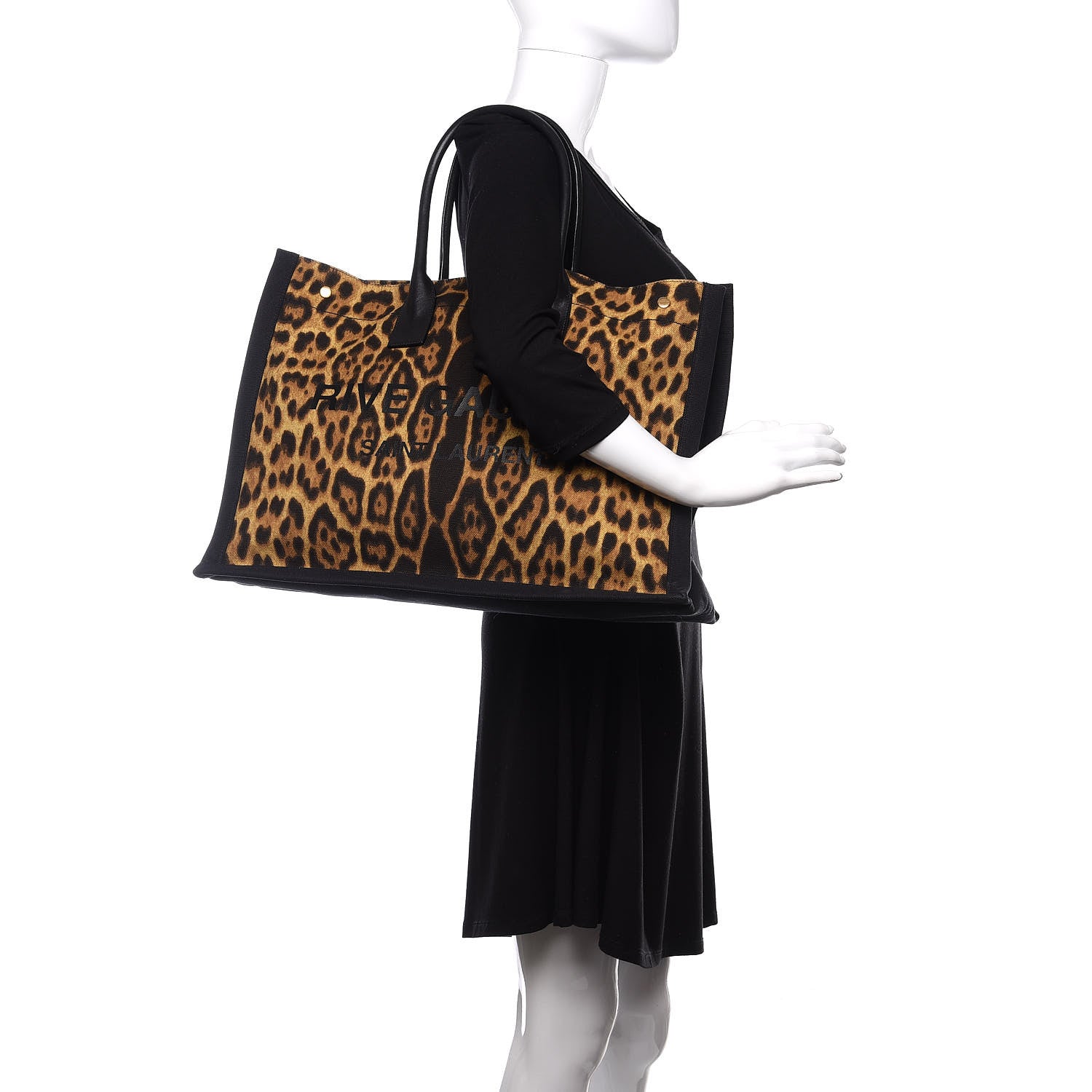 Saint Laurent Canvas Calfskin Leopard Print Rive Gauche Noe Tote Natural Black 2 of 10