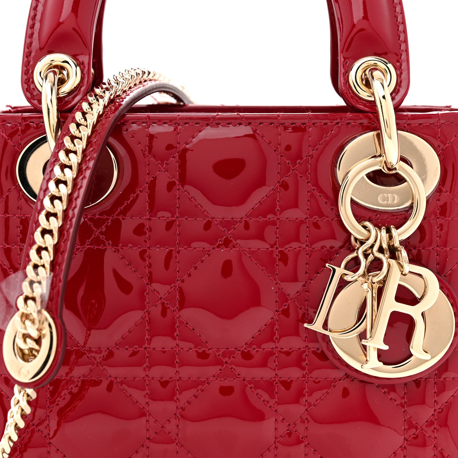 Christian Dior Patent Cannage Mini Lady Dior Red 8 of 12