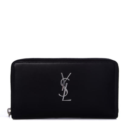 Saint Laurent Ultra Calfskin Monogram Mens Zip Around Continental Wallet Black 1 of 8