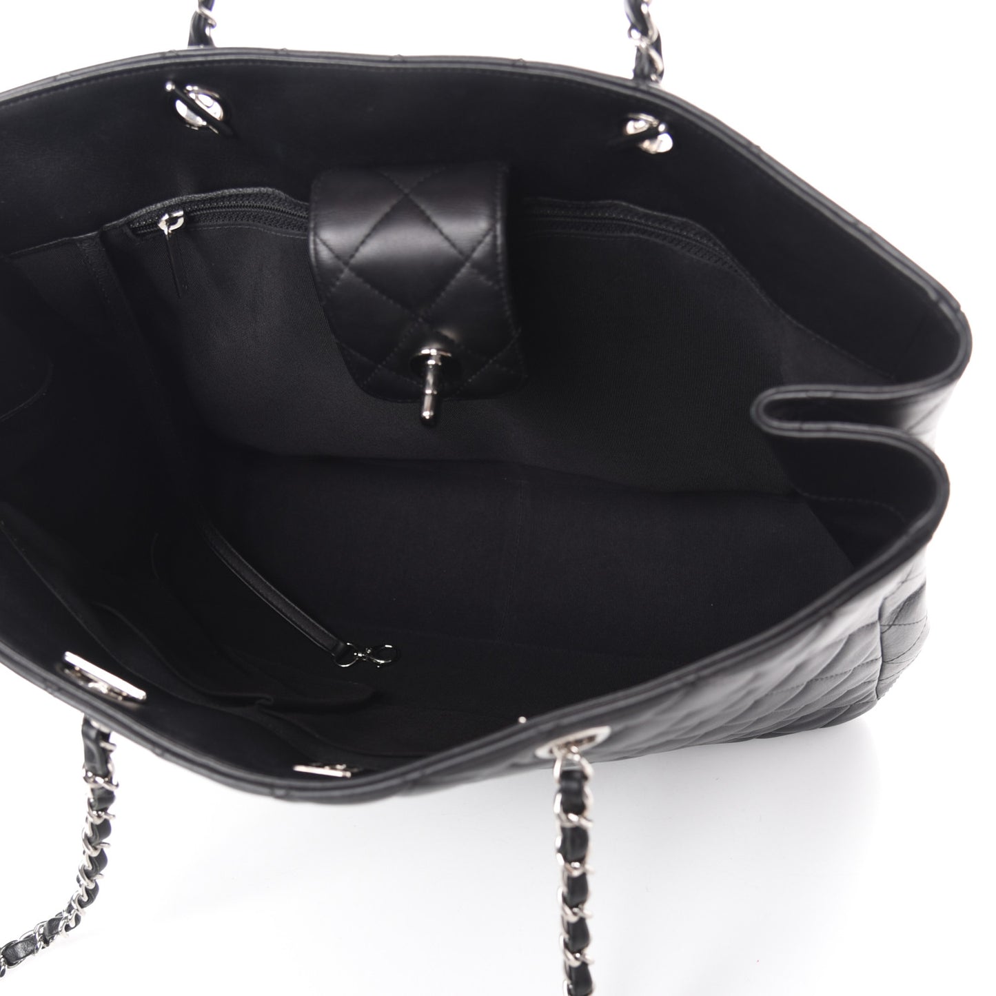 Calfskin Quilted Large Classic Shopping Tote Black