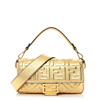 Fendi Vitello Catalan Mirror FF 1974 Embossed Baguette Gold 1 of 13