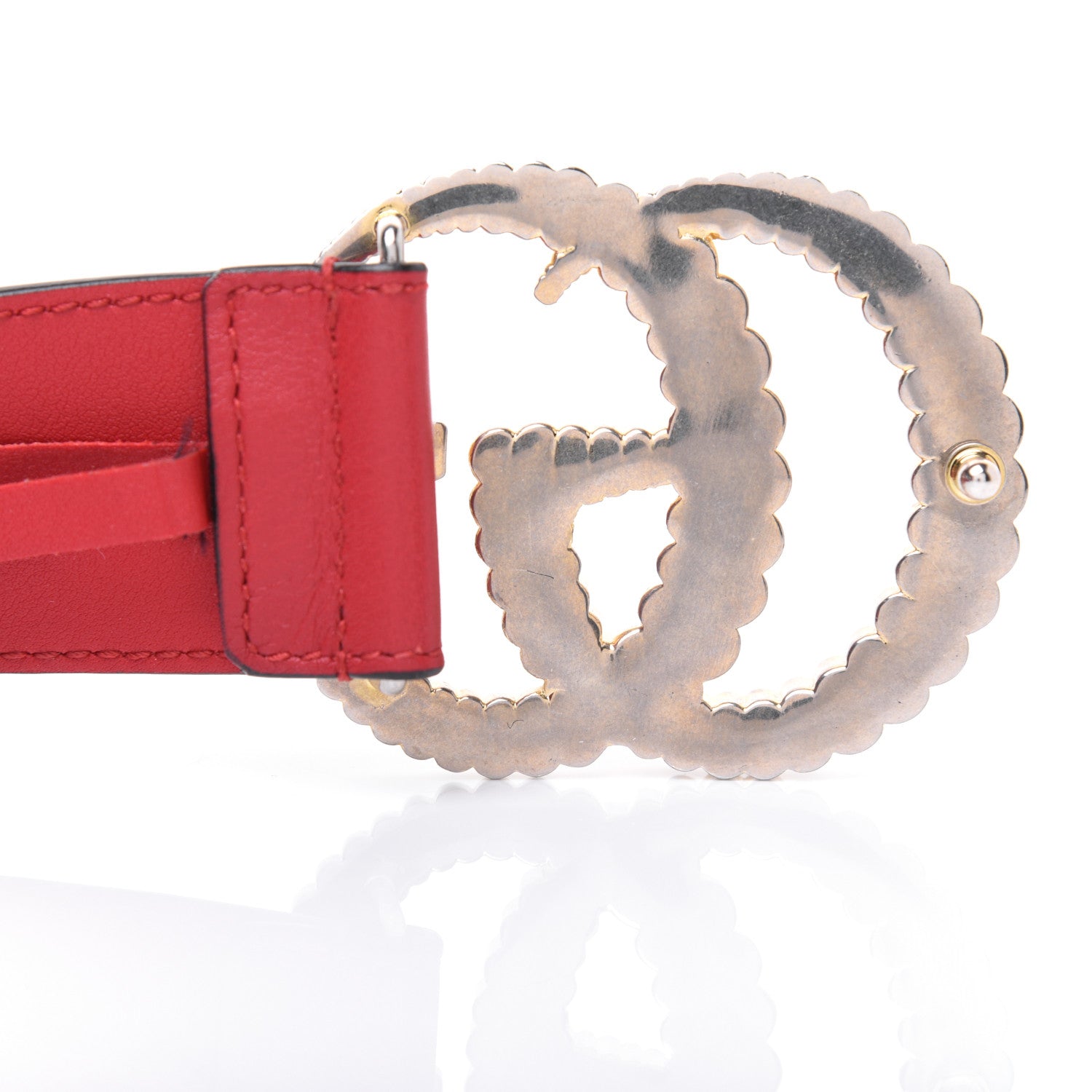 Gucci Moon Calfskin Torchon Double G 40mm Belt 80 32 Hibiscus Red 6 of 9