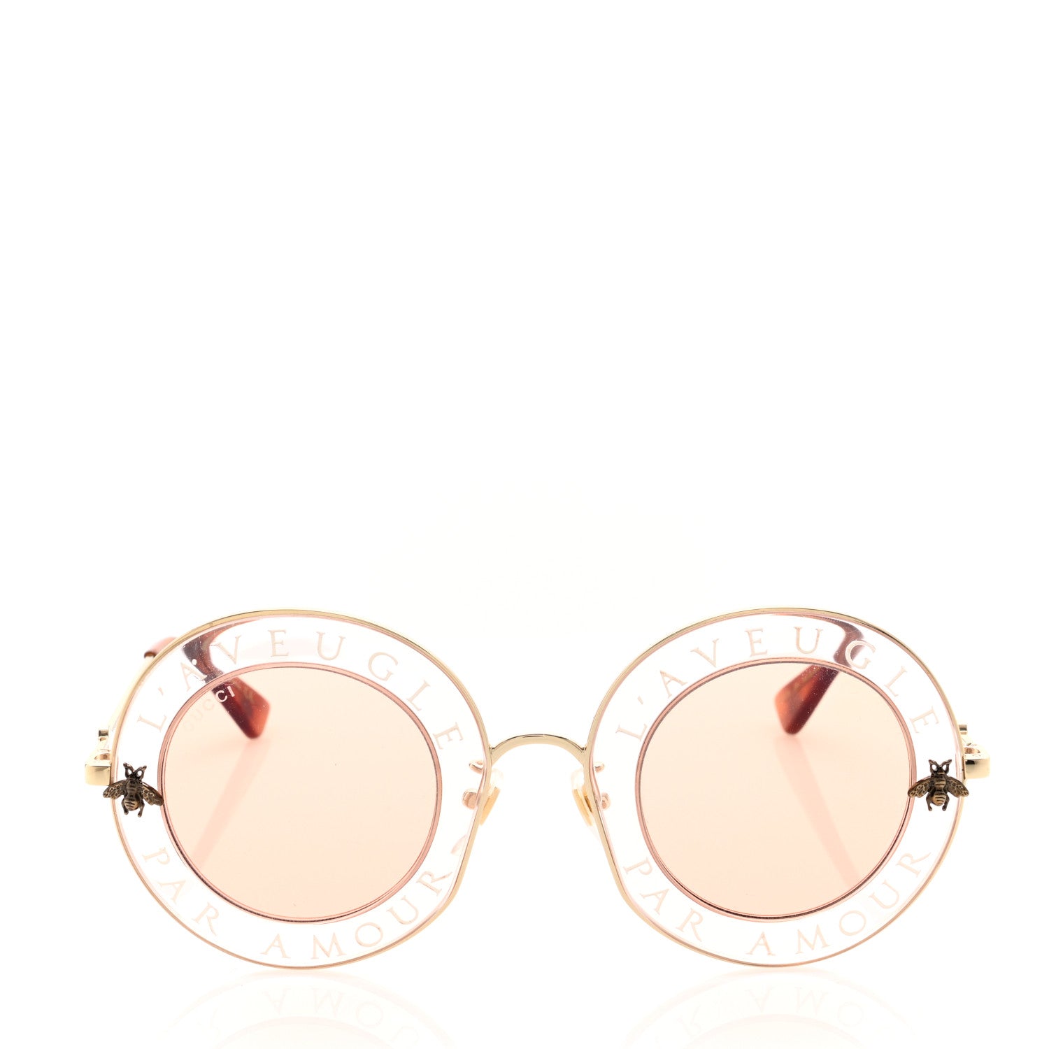 Gucci Metal L'Aveugle Par Amour Round Frame Sunglasses GG0113S Light Pink 2 of 8