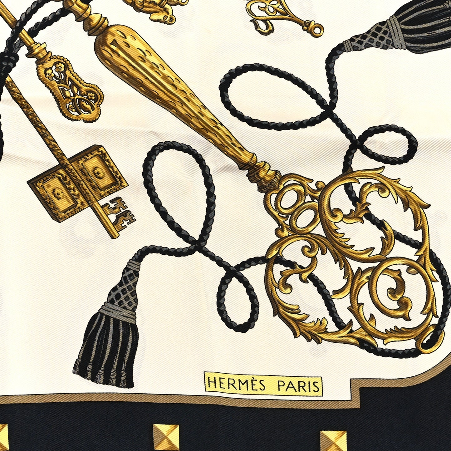 Silk Les Cles Scarf 90 Black Gold